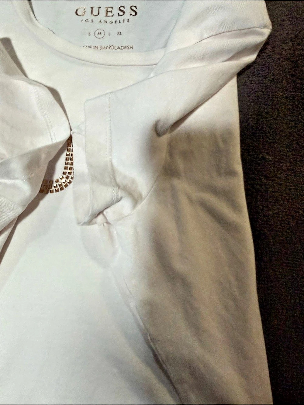 GUESS Rhinestone Logo T-Shirt White Size Medium - Picture 4 of 7